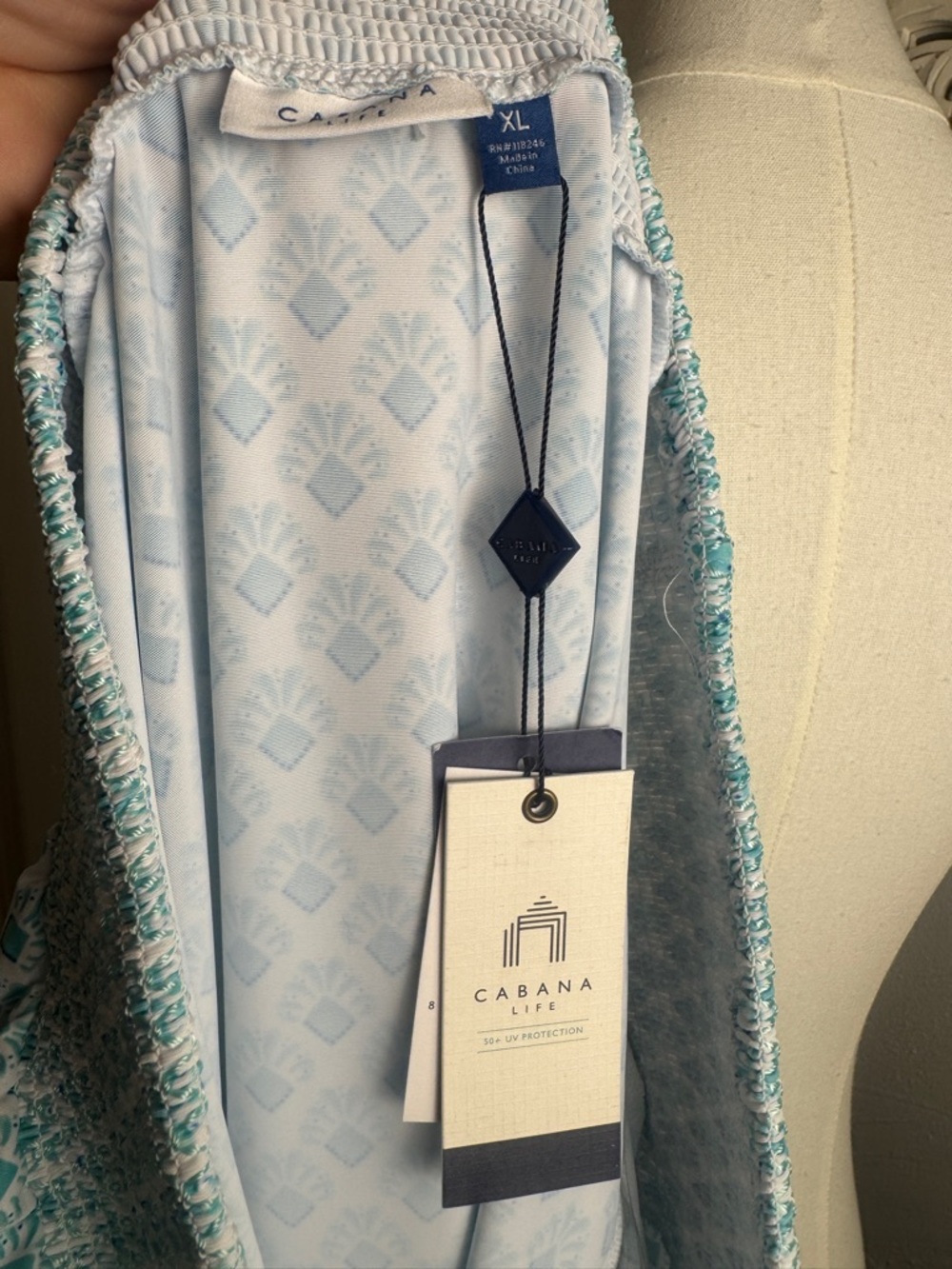 NWT Cabana Life XL Blue and White Off-Shoulder Tassel  Dress Resort Beach UPF 50 - Picture 11 of 14